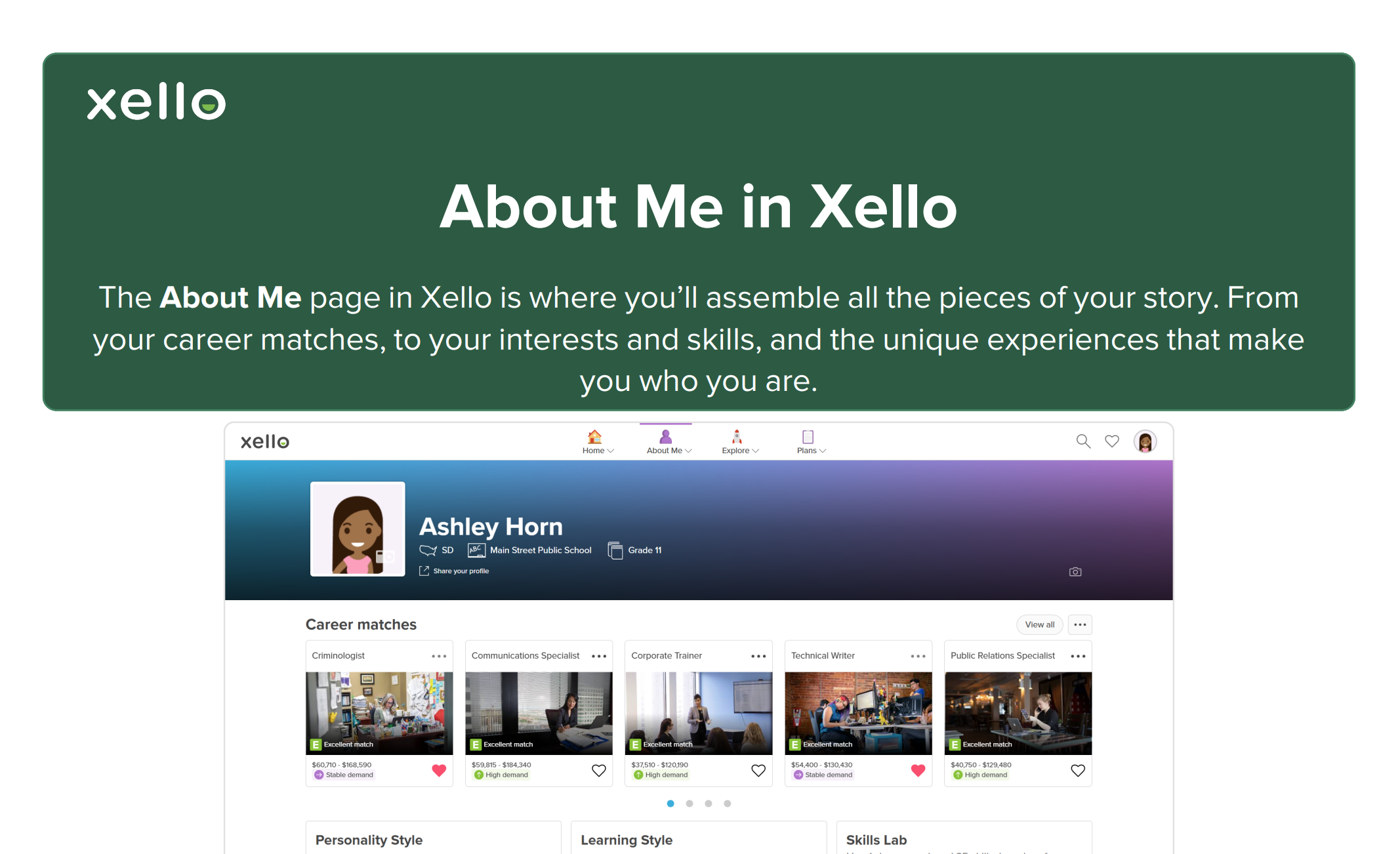 Preview of About Me in Xello guide