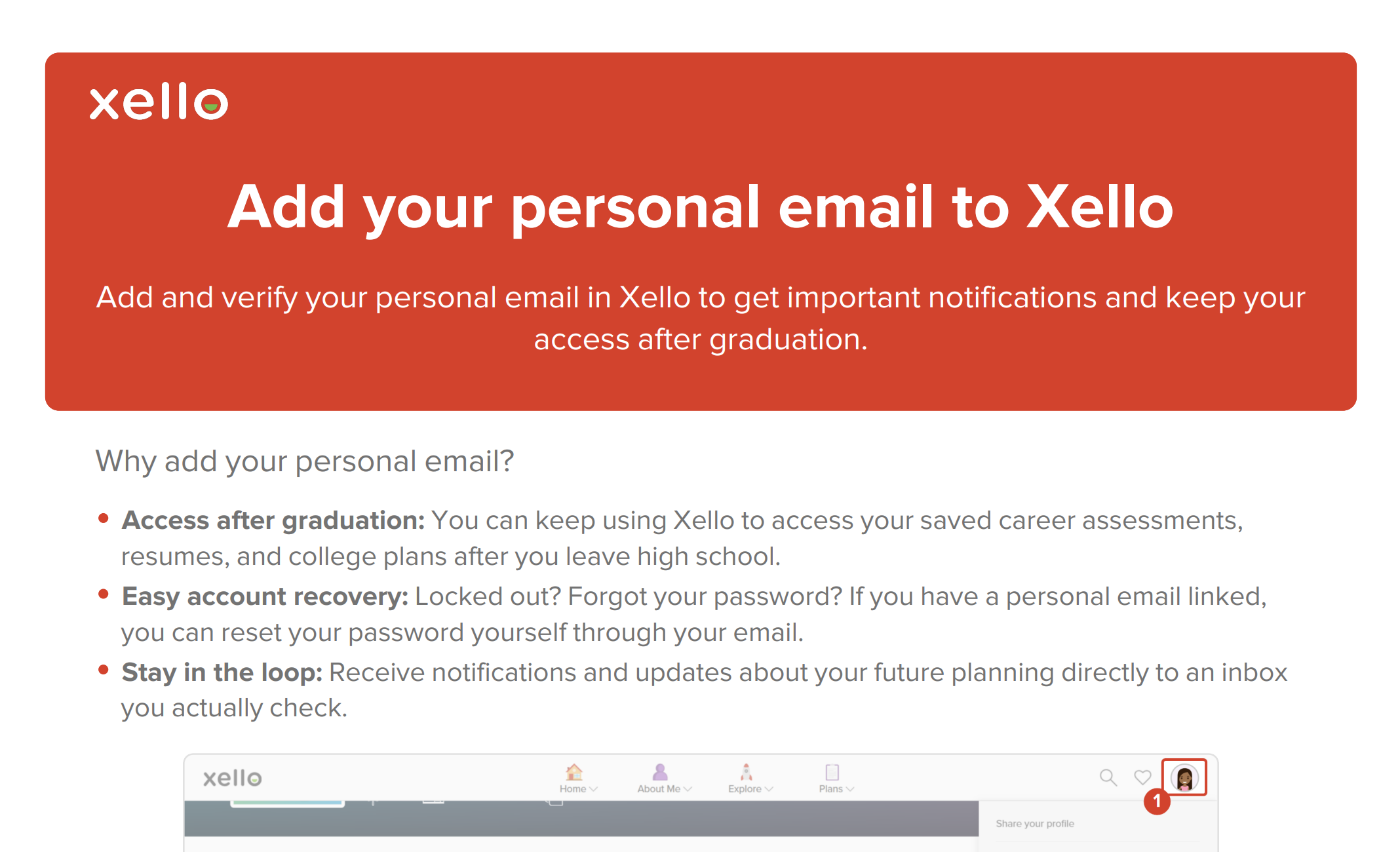 Preview of Add your personal email to Xello guide