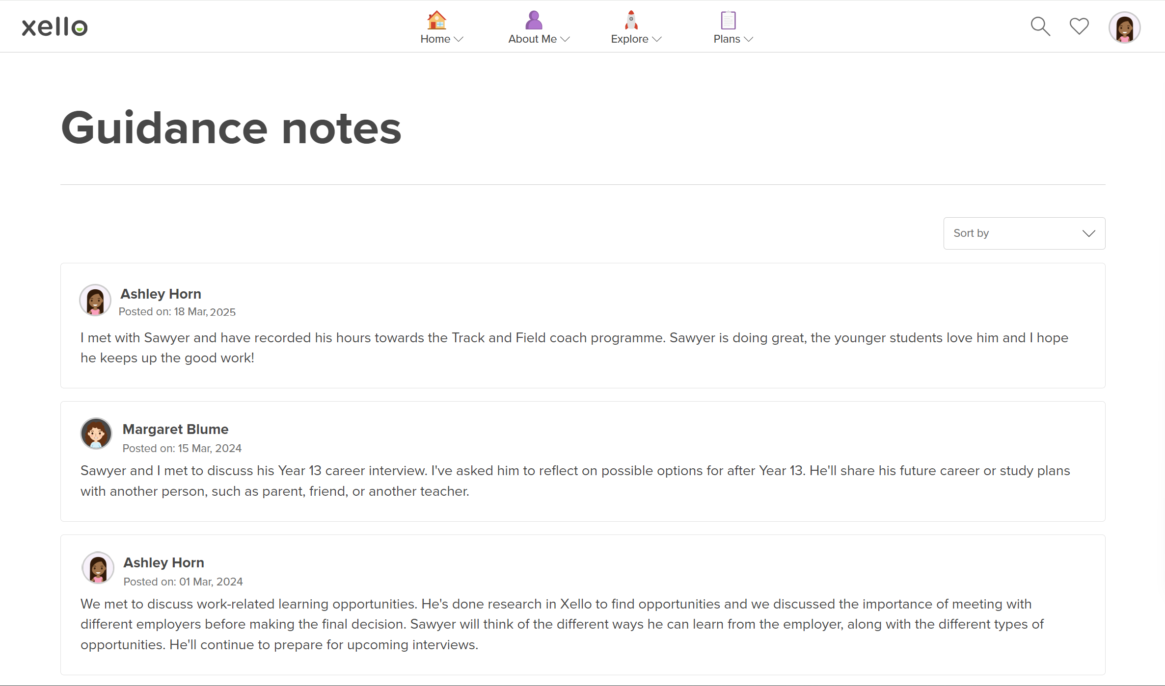 How students work with guidance notes in Xello