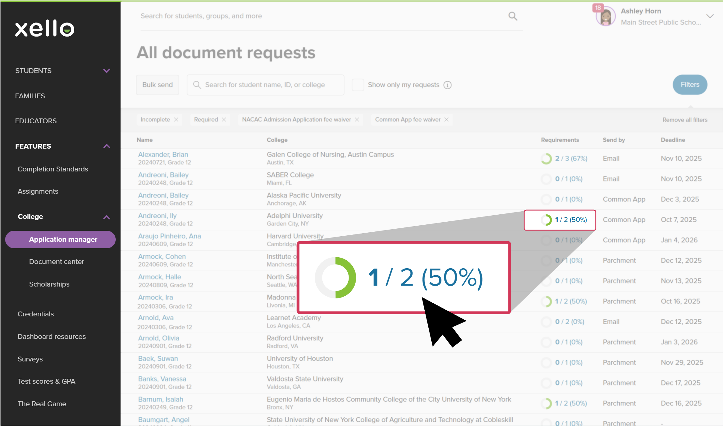 Onprogress Requests View fee waiver requests
