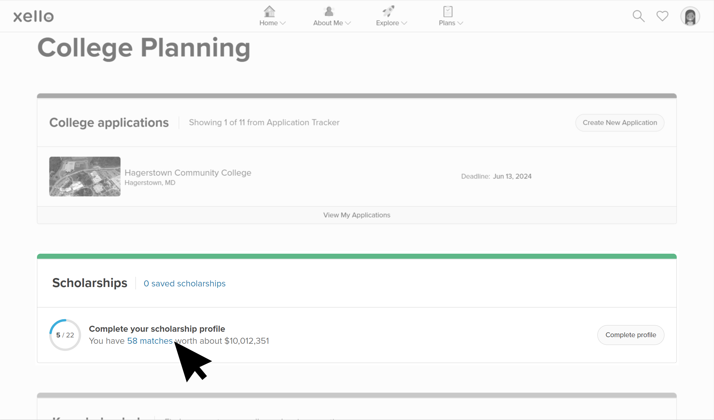 How students work with scholarships in Xello