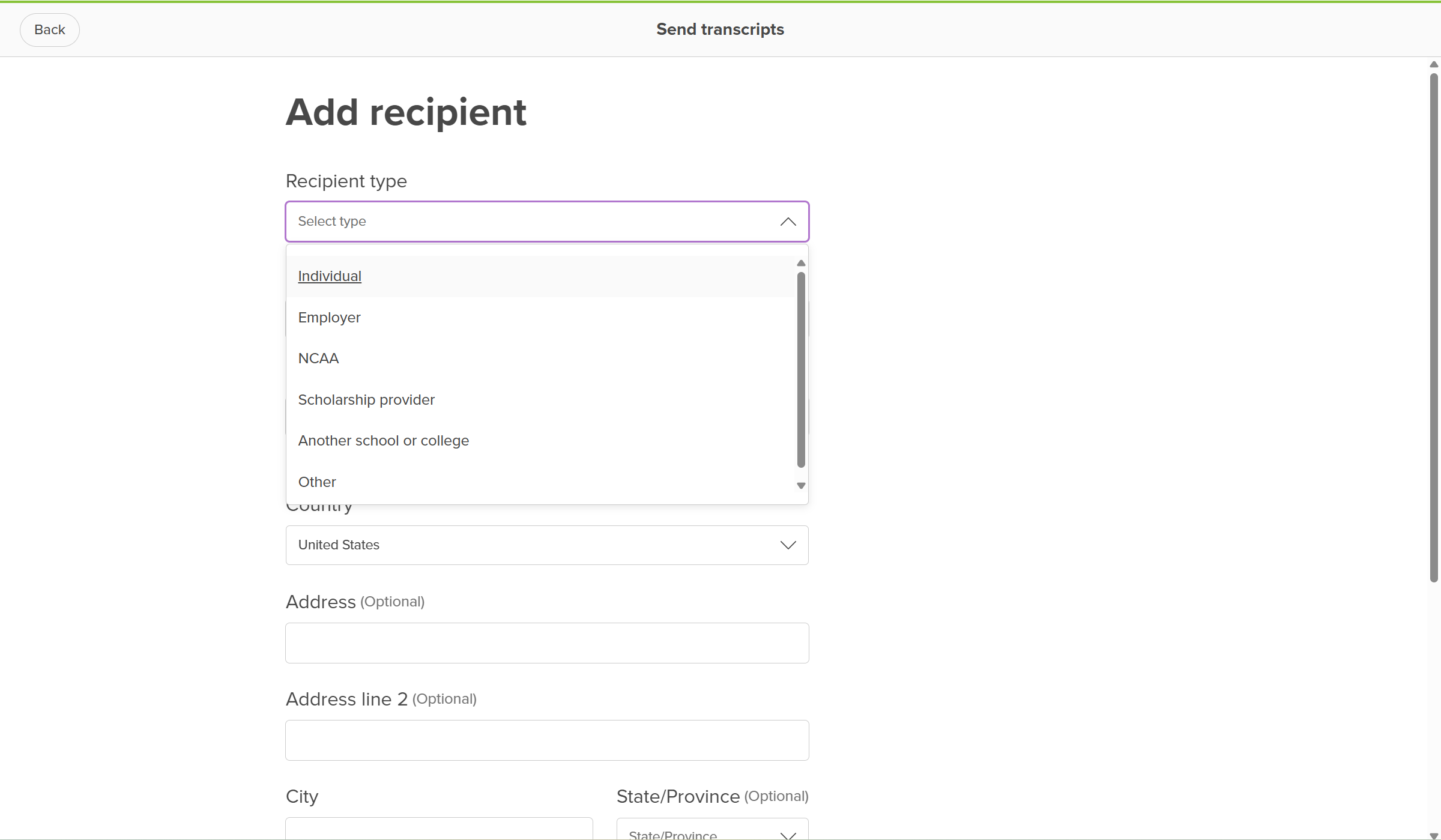 Manage transcript recipients