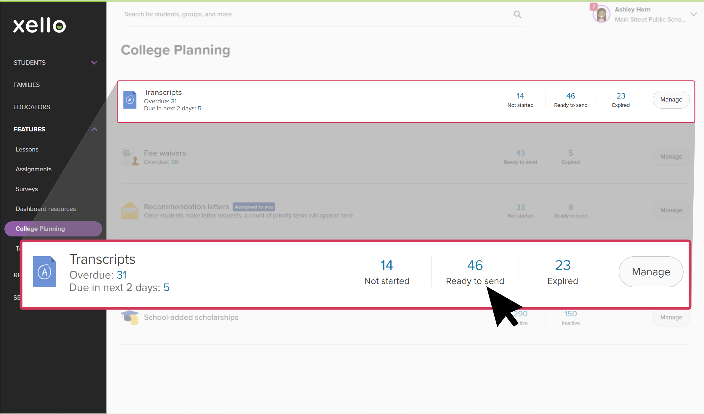Send a transcript to the institution