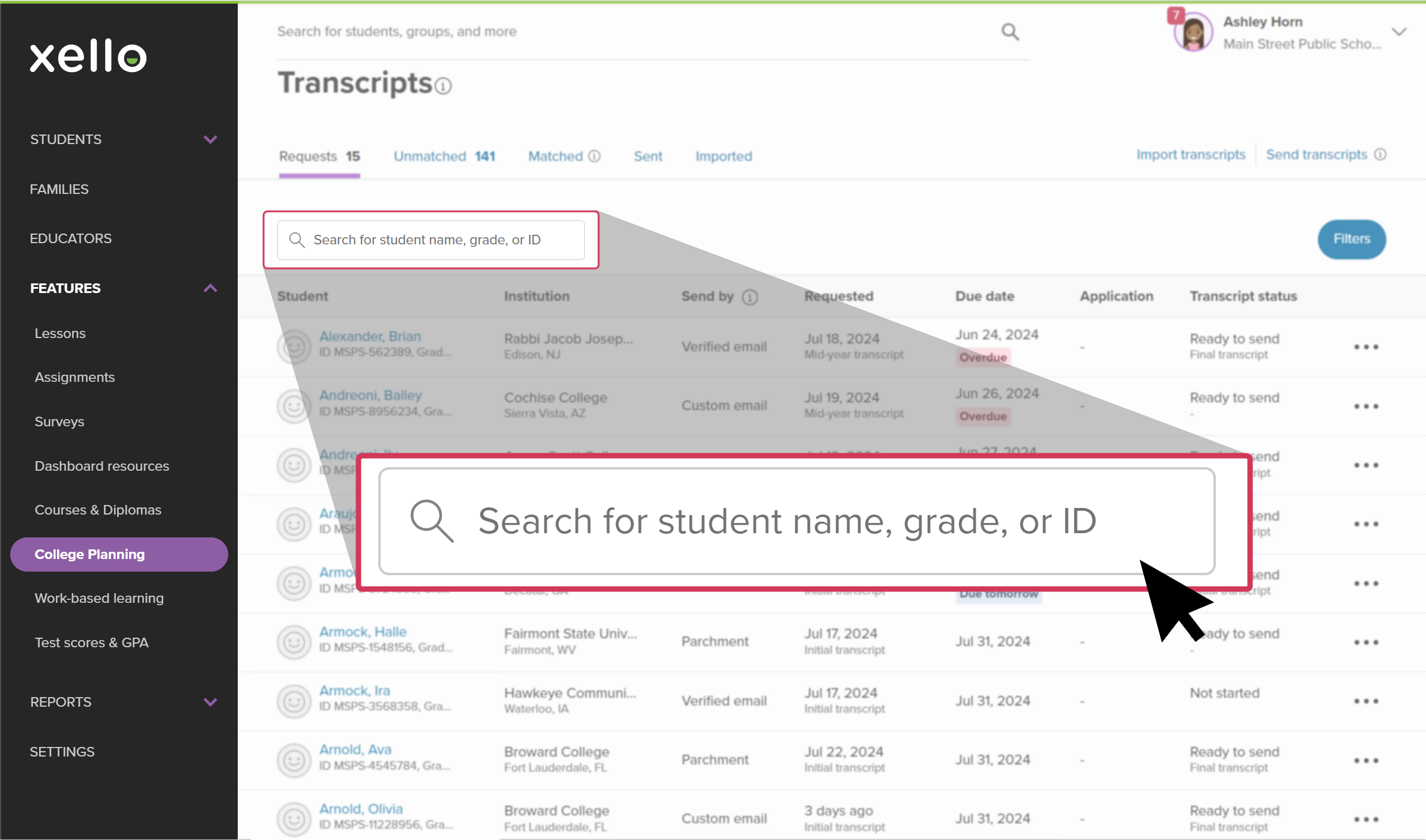 View latest transcript requests