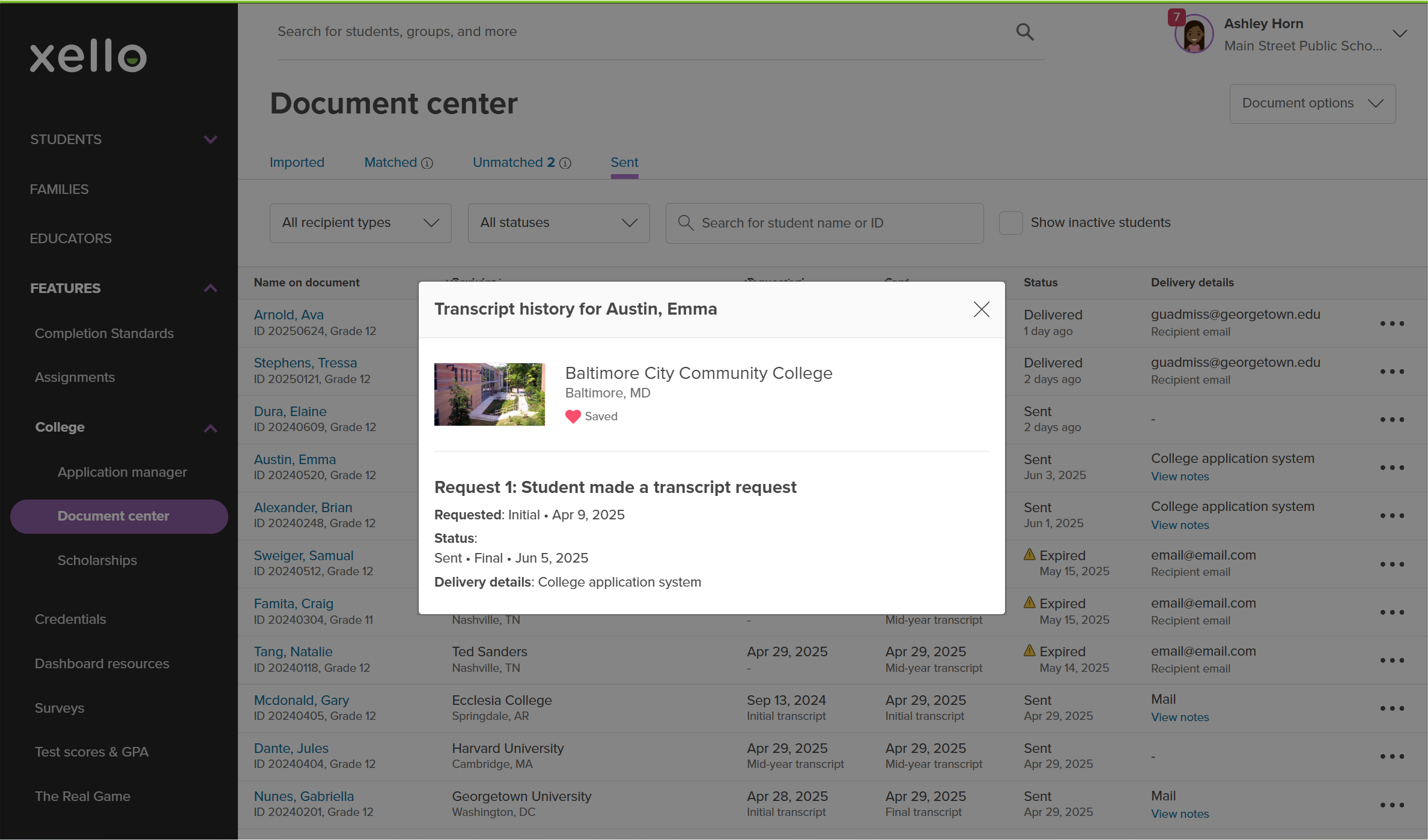 Track an individual transcript