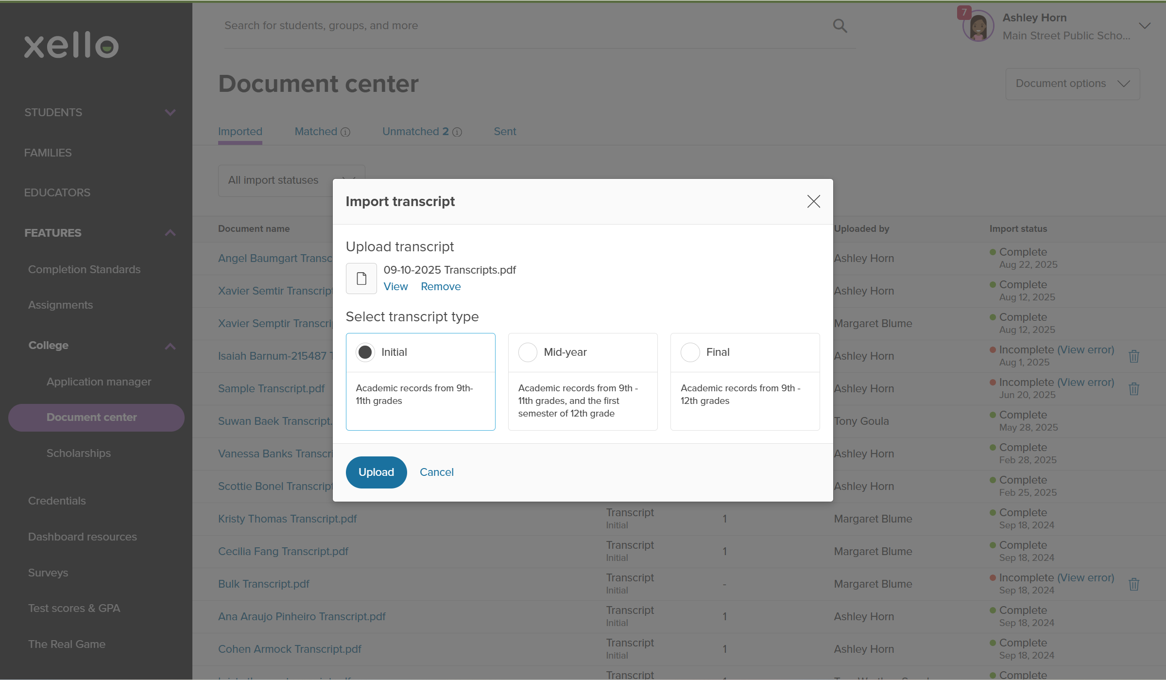 Bulk import transcripts