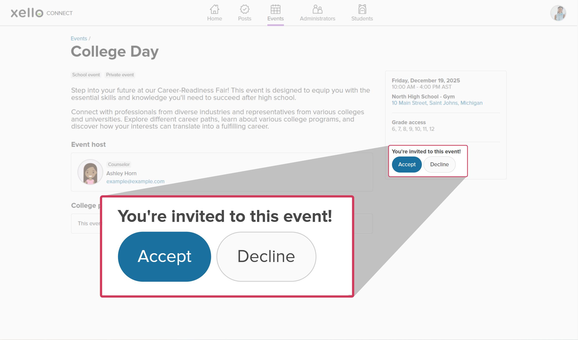 View and manage events