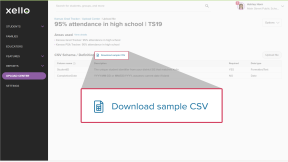 The 'Upload file' page for a requirement. The 'Download sample CSV' link is highlighted.