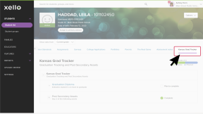 A student's profile in an educator account in Xello. The cursor is clicking the Kansas Grad Tracker tab. 