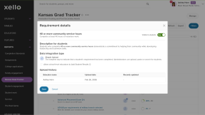 On the Requirements detail modal, the 'Visible to students' toggle is highlighted.