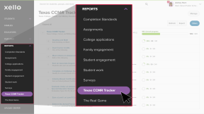 The Reports menu is open and the cursor is clicking Texas CCMR Tracker